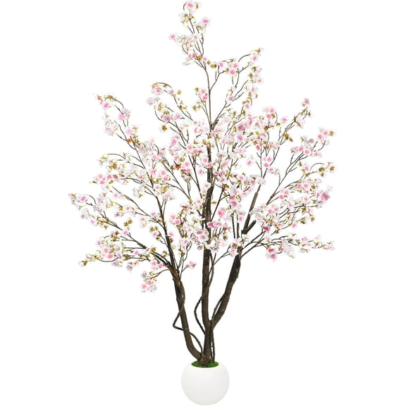 5ft Artificial Cherry Blossom Tree with Ball-Shaped Pot and Moss Topper
