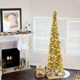 thumbnail image 1 of simeccom Christmas Tree Artificial Xmas Tree, 5 Ft Pop Up Tinsel Trees Collapsible Reusable Slim Tree Easy-Assembly for Home Christmas Decoration Golden, 1 of 6
