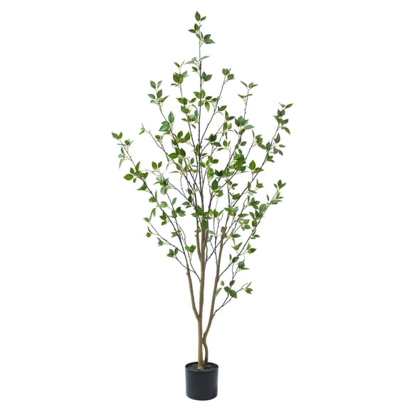Nafresh 5ft Minimalist Faux Citrus Tree, 60" Realistic Artificial Citrus Tree with Lifelike Leaves and Trunks for Home Office Living Room Bedroom Porch Indoor & Outdoor Decor