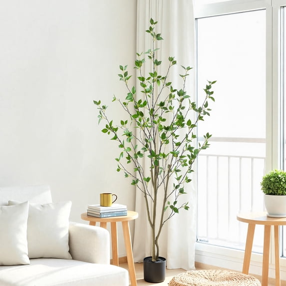 Nafresh 5ft Minimalist Faux Citrus Tree, 60" Realistic Artificial Citrus Tree with Lifelike Leaves and Trunks for Home Office Living Room Bedroom Porch Indoor & Outdoor Decor