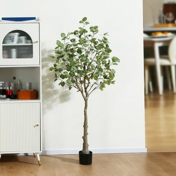 5ft Artificial Eucalyptus Silk Plants in Pot, Faux Plastic Eucalyptus Tree with Durable Plastic Trunk for Home Decor Office House Living Room Indoor Outdoor