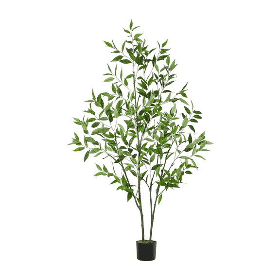 5ft Artificial Eucalyptus Tree, Tall Faux Eucalyptus Plant with Willow Like Leaves, Indoor Fake Tree in Black Plastic Pot for Home, Office, Living Room, Modern Decor