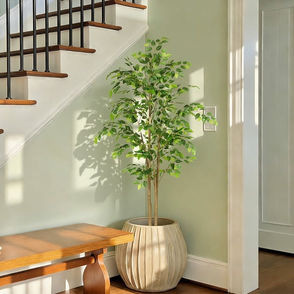 RosyHaven 5ft Artificial Ficus Tree , 60"Resistant UV Faux Ficus Tree with Waterproof Leaves and Realistic Trunks for Living Room Bedroom Dining Room Balcony Yard Patio Decor