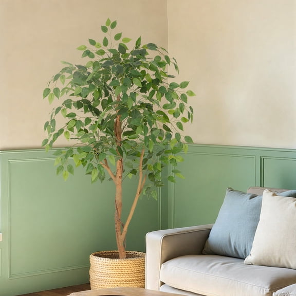 RosyHaven 5ft Resistant UV Artificial Ficus Tree with Real Wood Trunks and Waterproof & Realistic Leaves, 60"Realistic Faux Ficus Tree for Living Room Bedroom Dining Room Balcony Yard Patio Decor