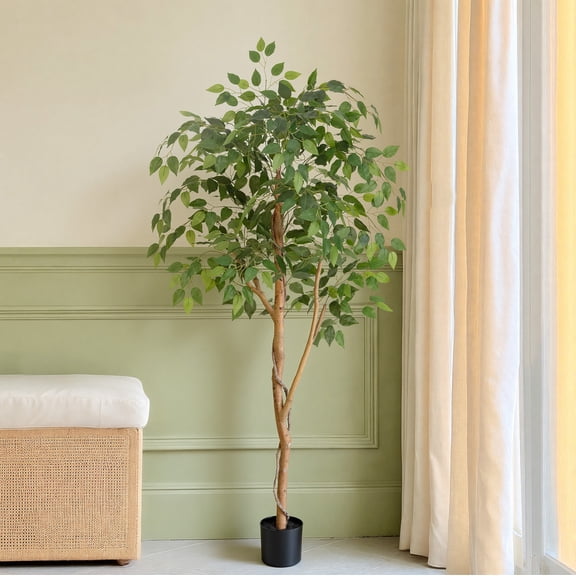 RosyHaven 5ft Resistant UV Artificial Ficus Tree with Real Wood Trunks and Waterproof & Real Touch Leaves, 60"Realistic Faux Ficus Tree for Living Room Bedroom Dining Room Balcony Yard Patio Decor