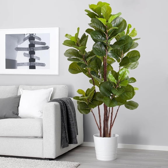 5ft Artificial Fiddle Leaf Fig Tree with Black Pot, Realistic Faux Plant, Decorative Greenery for Home, Office and Living Room | Artificial Tree