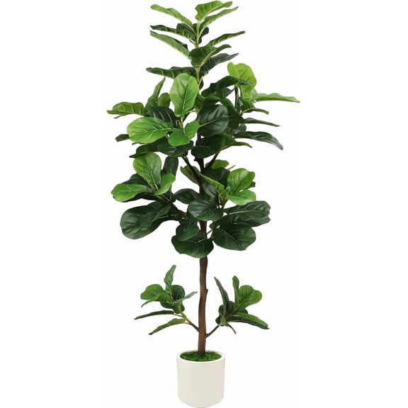 5ft Artificial Fiddle Leaf Fig Tree with White Planter and Fake Moss