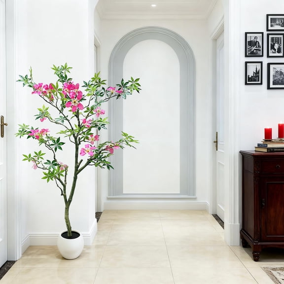 5ft Artificial Kapok Tree with Realistic Silk Flowers & Detachable Trunk, Faux Indoor/Outdoor Plant in Pot, Maintenance-Free Decor for Home Office