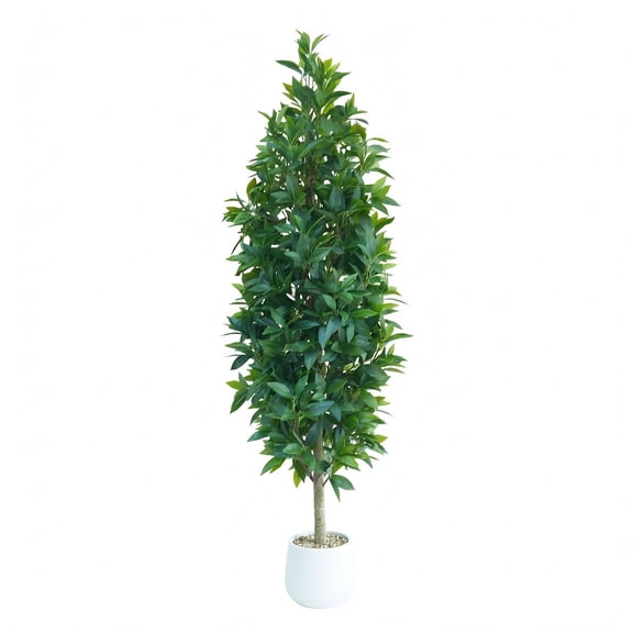 5ft Artificial Laurel Topiary Trees, Real Wood Trunk Faux Potted Plants for Indoor & Outdoor Décor