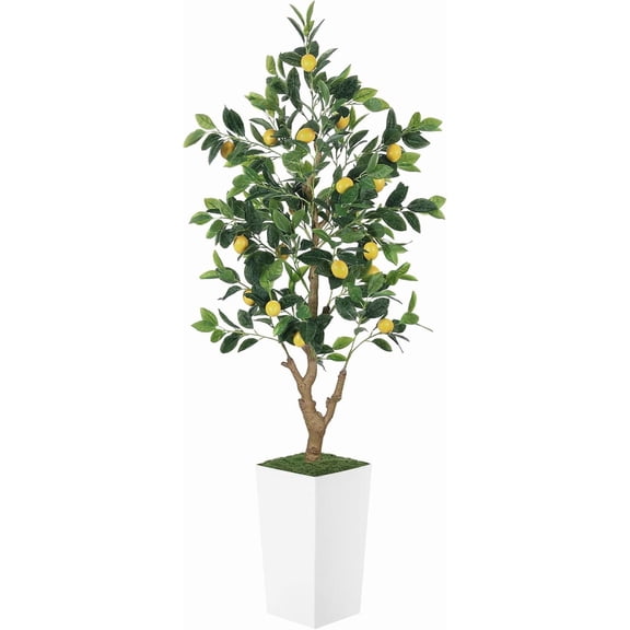 5ft Artificial Lemon Tree with White Tall Planter and Realistic Fruits