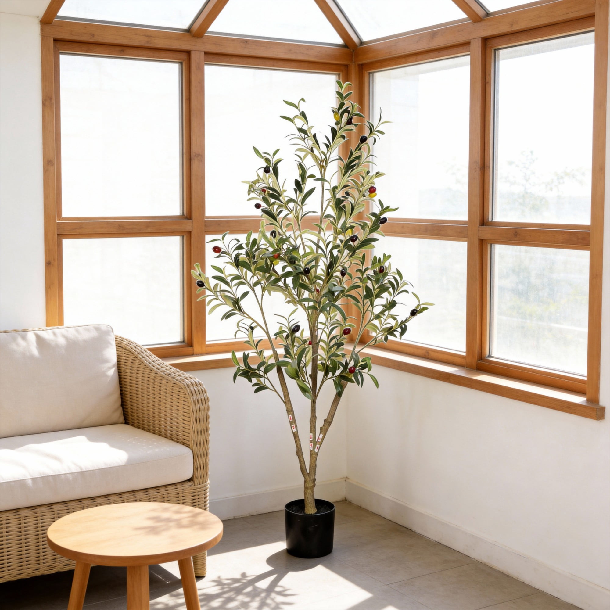 5ft Artificial Olive Plants with Realistic Leaves and Natural Trunk,Faux Olive Tree in Black Plastic Pot for Office Home