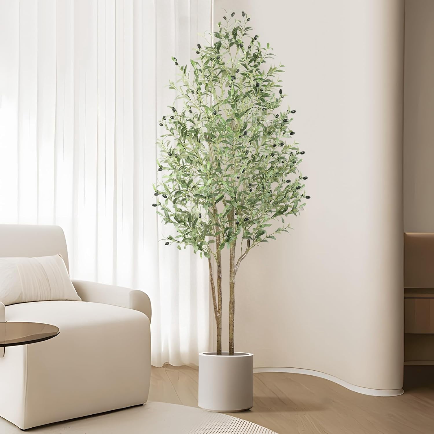 5ft Artificial Olive Trees, Faux Olive Tree Indoor with Natural Wood ...