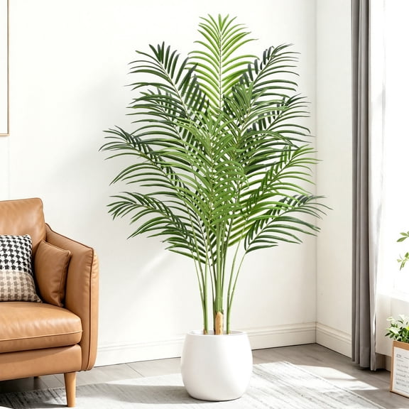 Keeplush 5ft Artificial Palm Tree Indoor Plant Tall Fake Tropical Paradise Palm Tree in Pot with Real Bark Design Faux Areca Palm Tree for Home Office Living Room Bedroom Farmhouse Modern Decor