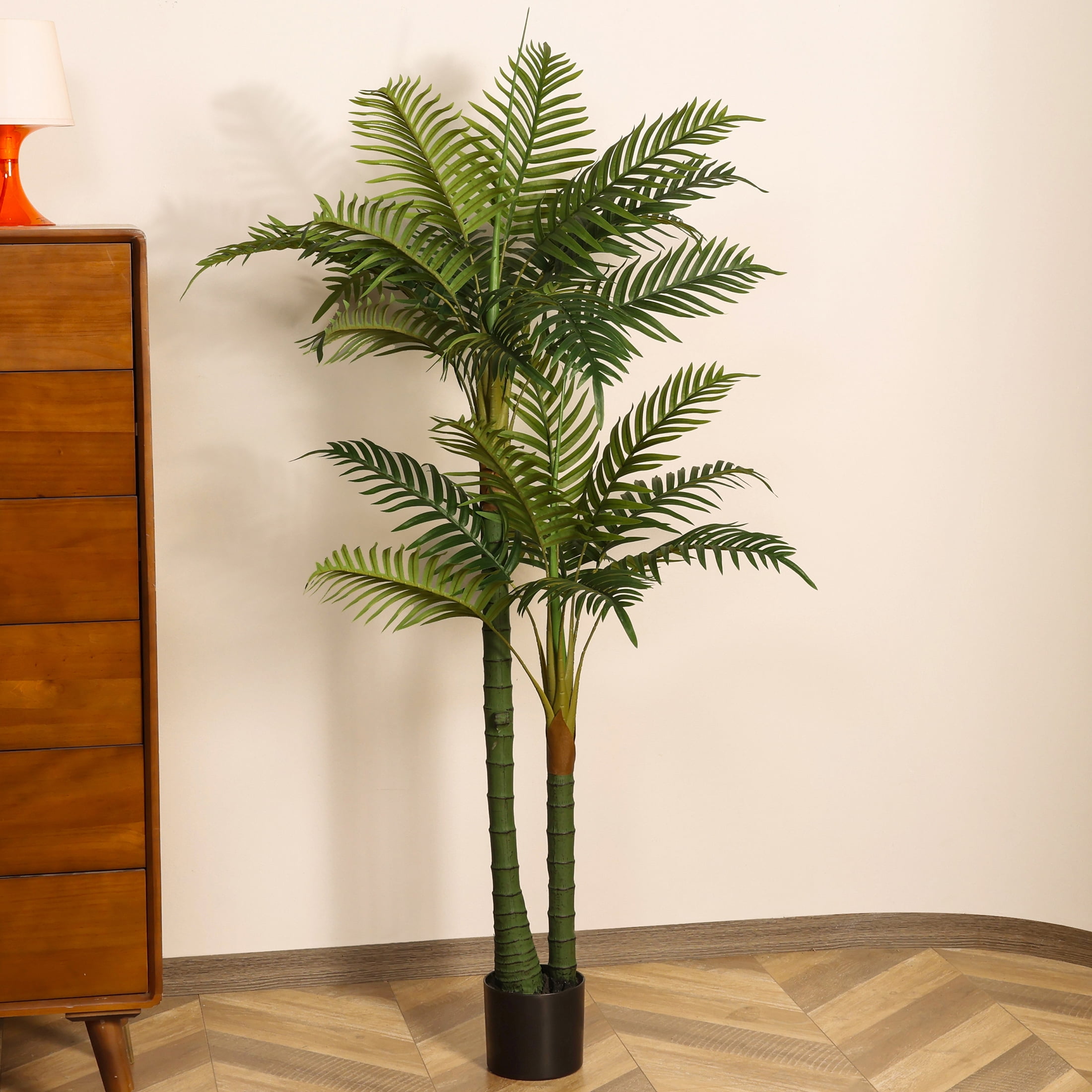 WOKERUI 5ft Artificial Palm Tree, Tropical Fake Palm Plant in Black Pot ...