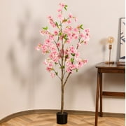 HiPlants 5ft Artificial Pink Cherry Blossom Tree in Black Pot, Faux Wishing Tree Indoor for Garden Office Party Wedding Hotel, Fake Plants for Office Home Decor