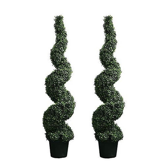 5ft Artificial Spiral Topiary,Faux Topiary Tree,Artificial Boxwood Plants,Topiary Trees Artificial Outdoor 2 Pack,Fake Plant Green Decor for Outdoor and Indoor,Topiaries for Front Porch Set of Two