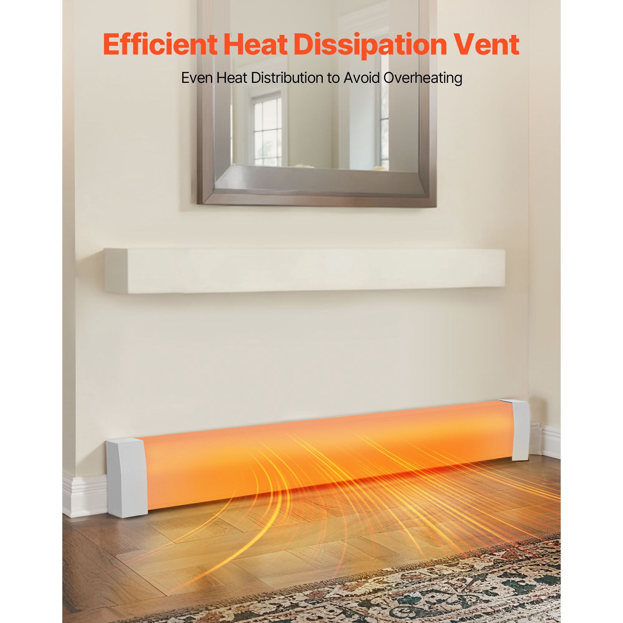 5ft Baseboard Heater Cover Replacement, Powder-Coated Steel, Ventilation Openings, Easy Installation, White Finish for Home Heating