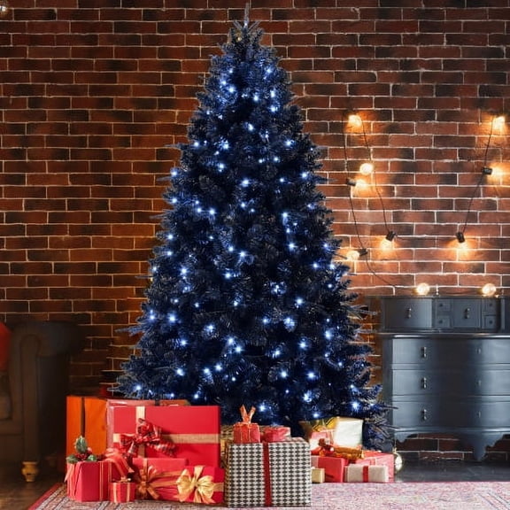 5ft Black Christmas Tree with 250 White LED Lights, 1076 Tips PE+PVC Artificial Tree for Halloween & Christmas Decor, Hinged Structure with Stable Metal Stand 