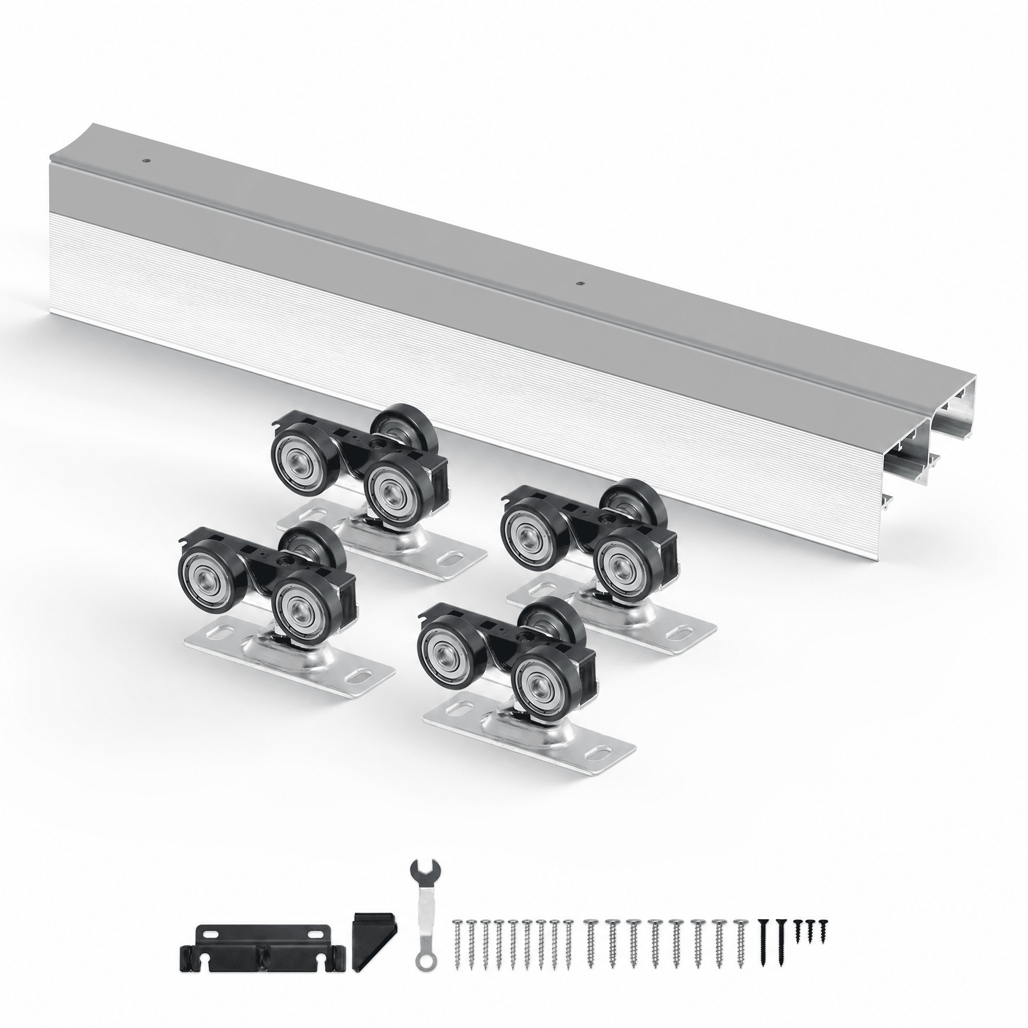 5ft Bypass Sliding Door Hardware Kit, 150 lbs Capacity, 3-Wheel Hangers, Aluminum Alloy, for Closet Doors Storage