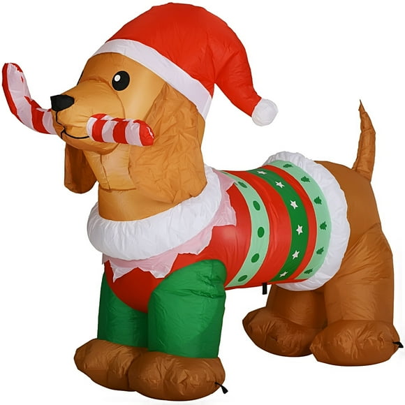 5ft Christmas Inflatables Dog, Casacomfy Outdoor Christmas Decorations Inflatable Dog with Led Lights, Light Up Presents Christmas Decoration Yard Inflatables Dog with Candy Cane, Hat, Clothes