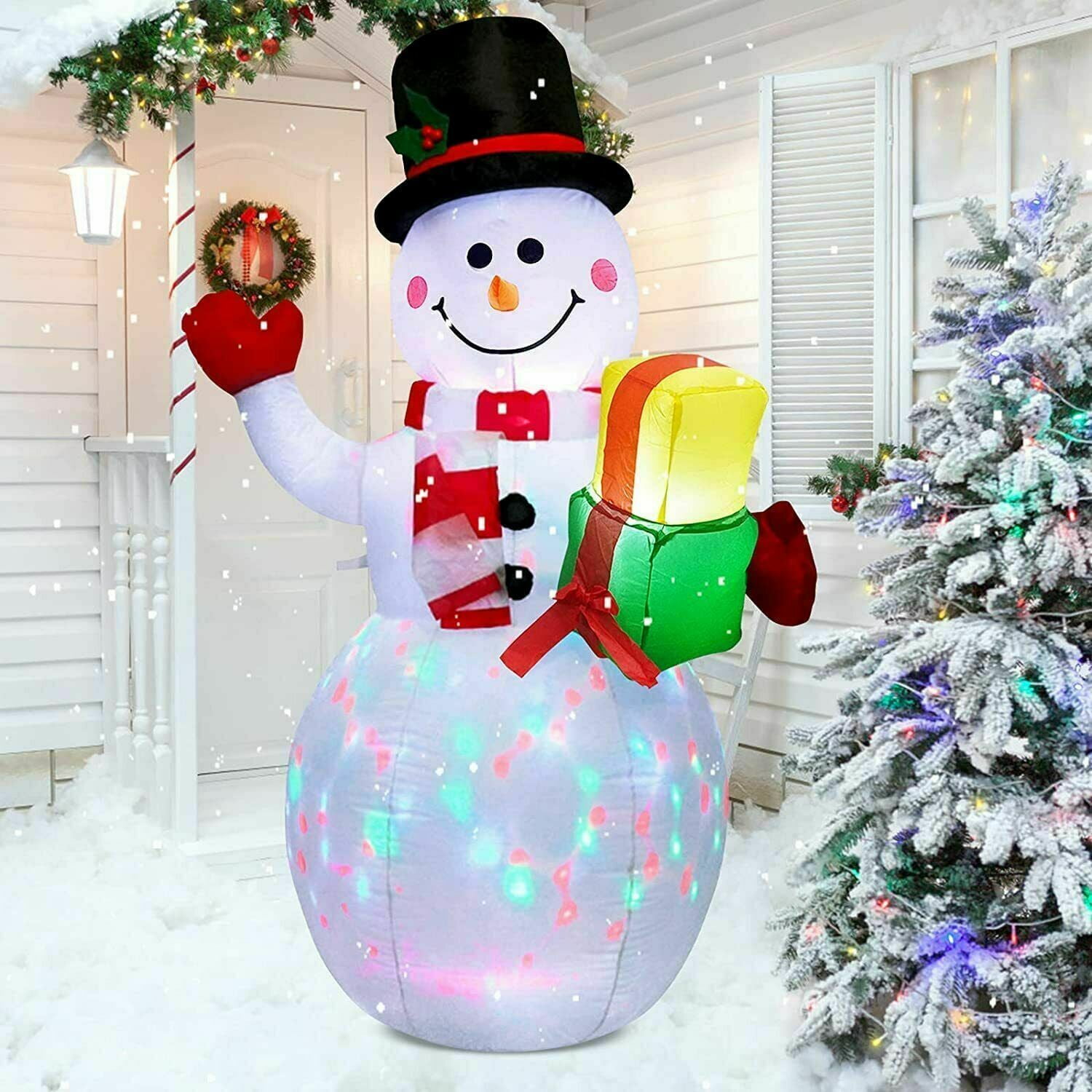 5ft Christmas Inflatables Snowman Outdoor Yard Decor with Rotating LED ...