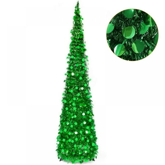 5ft Collapsible Artificial Christmas Tree, Pop Up Sequin Tinsel Christmas Tree With Stand for Holiday Carnival Party Decorations