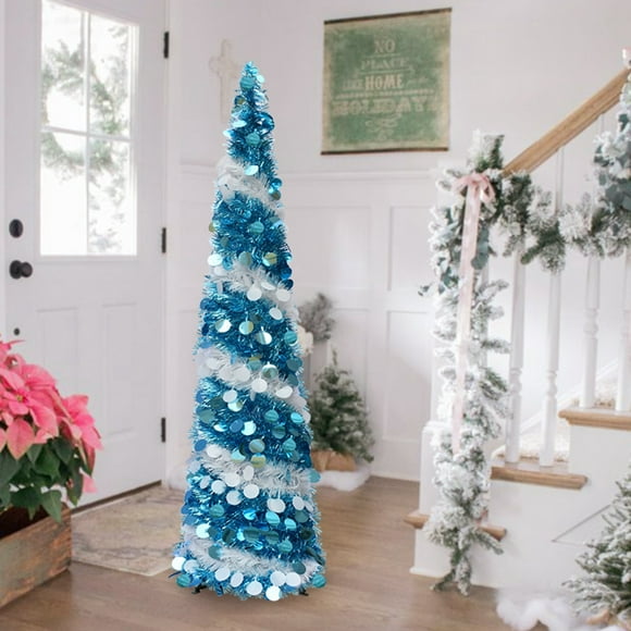 5ft Collapsible Artificial Christmas Tree, Silver Pop Up Christmas Tinsel Tree, Shiny Colorful Circle Sequin Xmas Tree for Holiday Party Decorations Indoor Outdoor, with Bottom Stand
