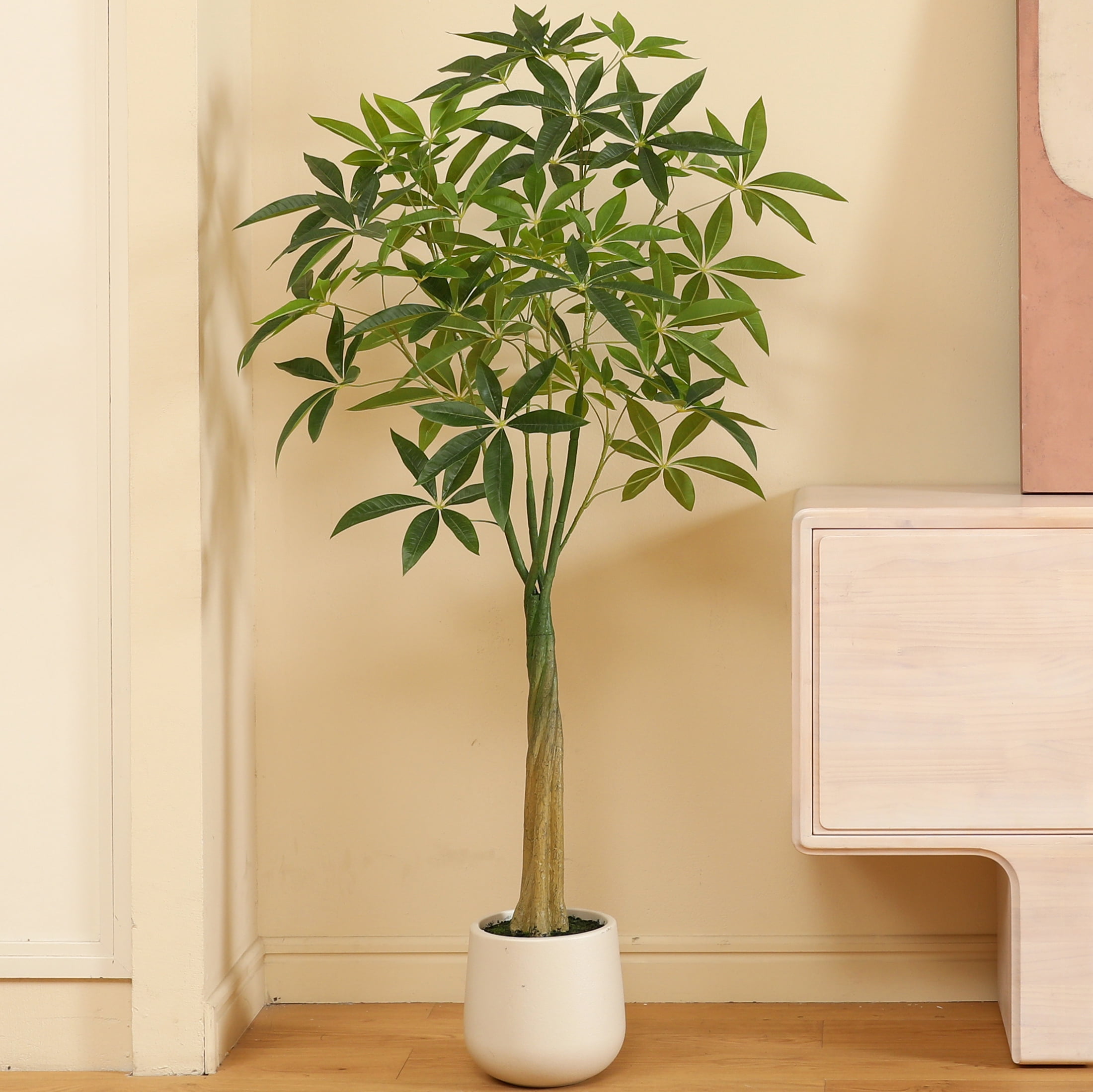 5ft Fake Ficus Tree with Oval White Planter, Pre Potted Faux Money Tree for Home Decor Office House Living Room Indoor Outdoor, Big Fake Plants Fake House Plants