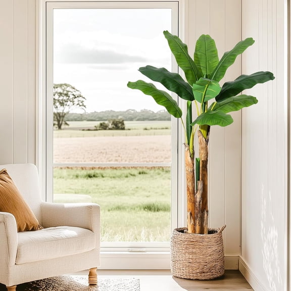 5ft Faux Banana Tree with Planter Realistic No Watering Office Decor