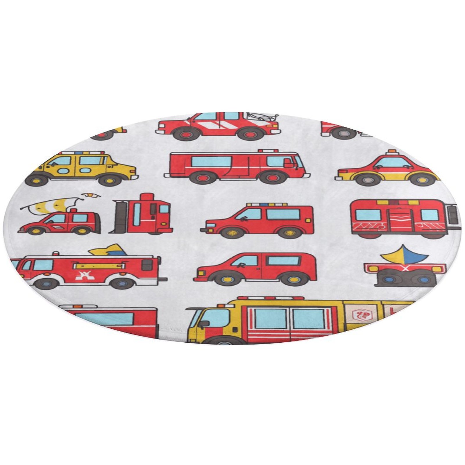 5ft Excavator Fire Truck Racing Ultra-Thin Washable Round Rug - Non ...