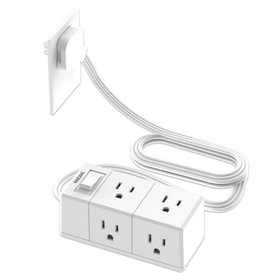 5ft Flat Outlet Plug Extension Cord - 6 Power Outlets, No Usb Sockets, Home, Office, Travel Essential, White