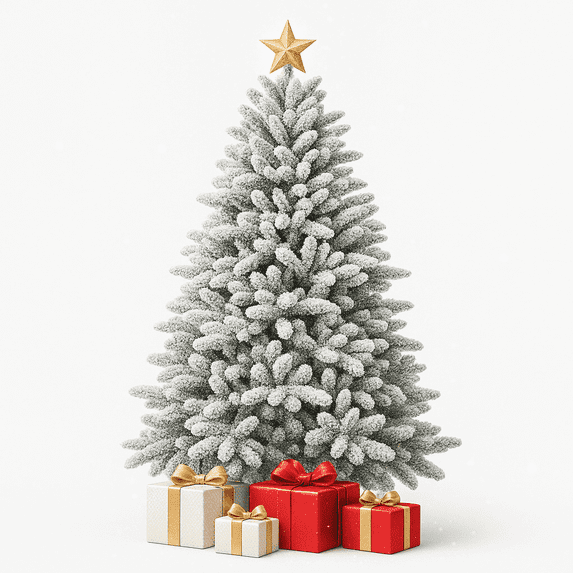 Segmart 5FT Snow Flocked Christmas Tree , Full Lifelike Artificial Xmas Tree with 518 Branch Tips, White Snowy Holiday Home Decor, Hinged Design with Sturdy Metal Stand and Hinges.