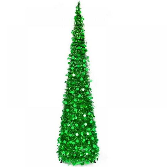 5ft Foldable Artificial Christmas Tree, Pop Up Silver Tinsel Coastal Christmas Tree for Holiday Carnival Party Decorations