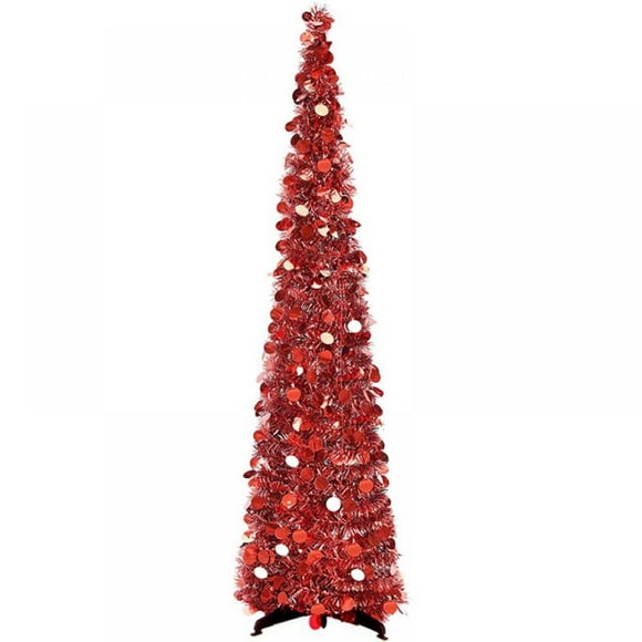 5ft Foldable Artificial Christmas Tree, Pop Up Silver Tinsel Coastal Christmas Tree for Holiday Carnival Party Decorations
