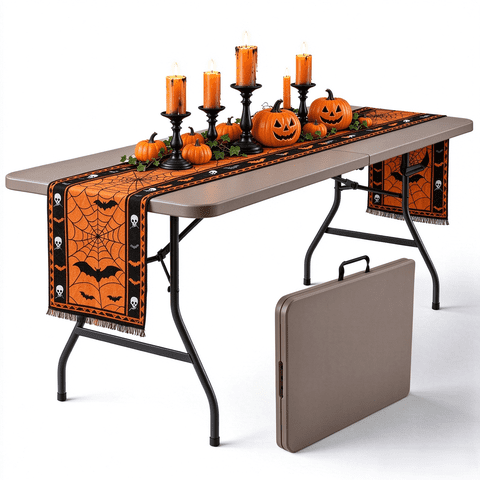 5ft Folding Table - Heavy Duty Fold-in-Half Plastic Table, Portable Utility Tables with Steel Legs for Events, Camping, Indoor & Outdoor Use (Brown)