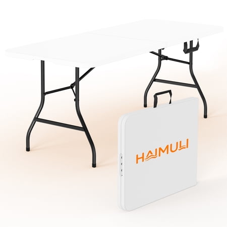 5ft Folding Table - Heavy Duty Fold-in-Half Plastic Table, Portable Utility Tables with Steel Legs for Events, Camping, Indoor & Outdoor Use (White)