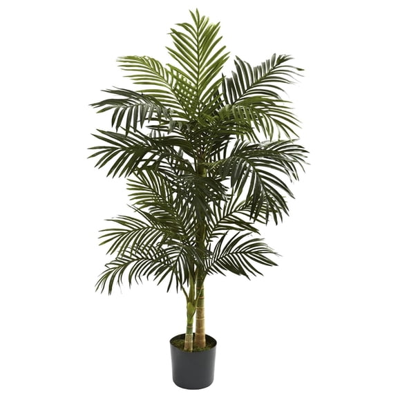 5ft Golden Cane Palm Double Stalk Artificial Tree, Faux Tropical Plant for Indoor Living Room Decor, Easy Set Up, Low Maintenance