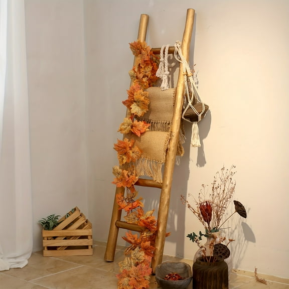 5ft Golden Hardwood Blanket Ladder - Rustic Farmhouse Wall-Mounted Display for Quilts & Towels - Sturdy Wooden Decor for Living Room & Bathroom
