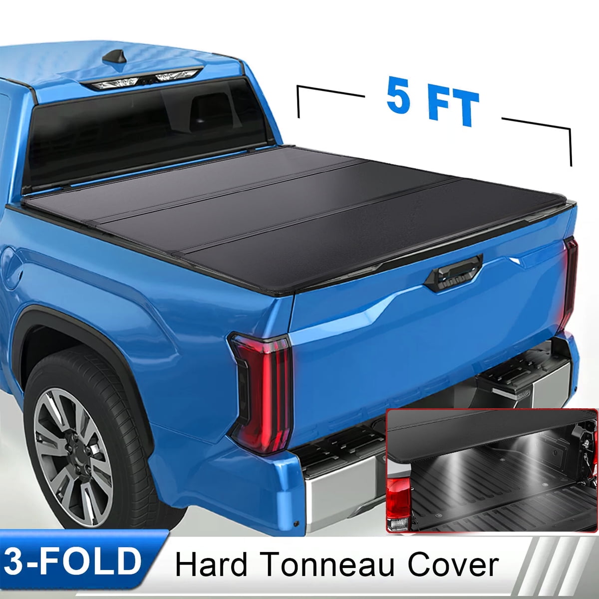 GEARZAAR 5FT Hard Tri-Fold Tonneau Cover For Chevy Colorado / GMC Canyon 2015-2025 – Aluminum, Matte Black, Clamp-On