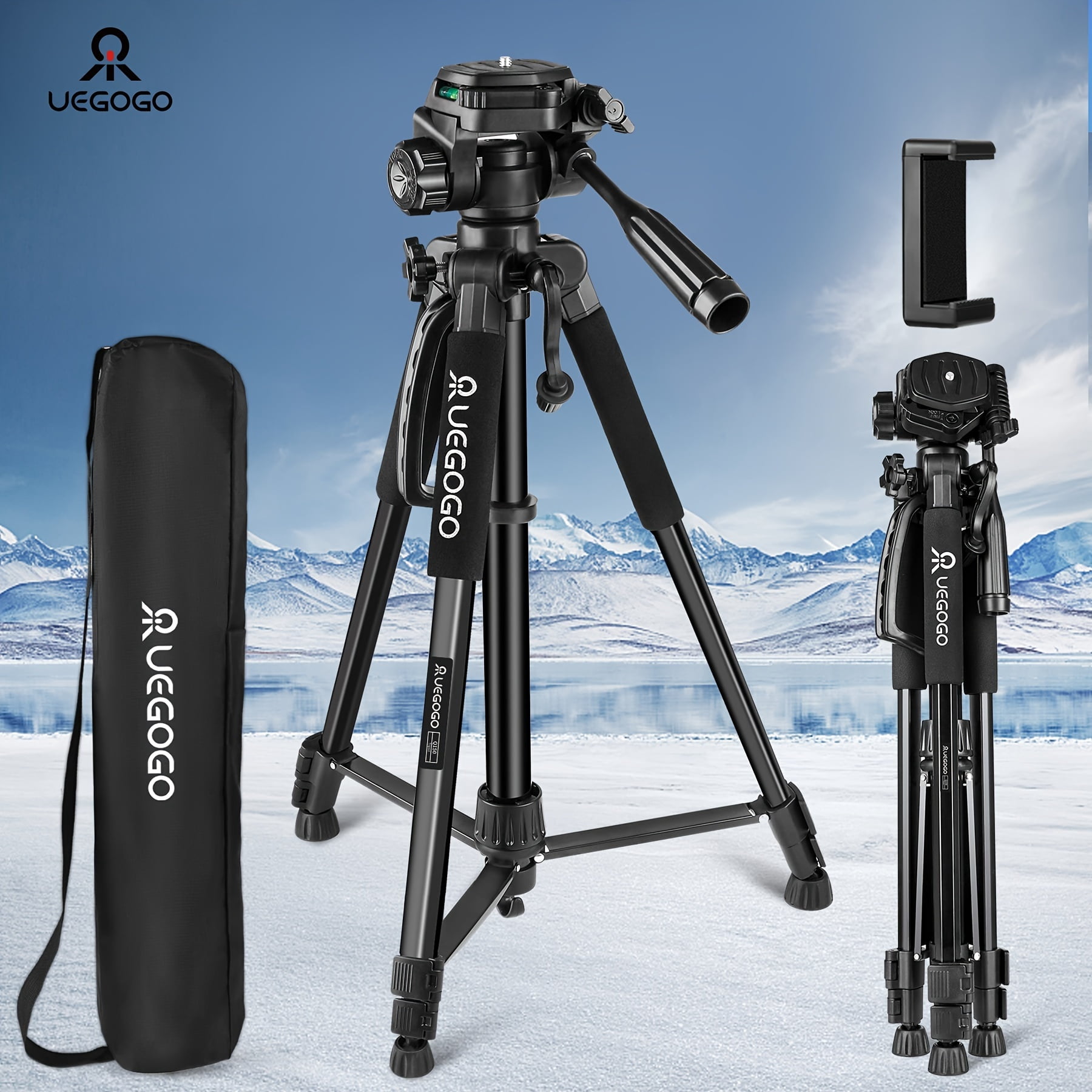5ft Heavy-Duty Tripod for DSLR, Mirrorless Cameras & Phones - Professional Video Stand with Storage Bag & Phone Holder