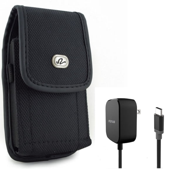 5ft Long 15W Fast Home Charger w Holster Rugged Case Belt Clip for Acer Liquid Jade Primo - ASUS ROG Phone, ZenFone 6 - AT&T Fusion Z - BLU G9 Pro - BOLD N1 - CAT S62 Pro - Coolpad Suva