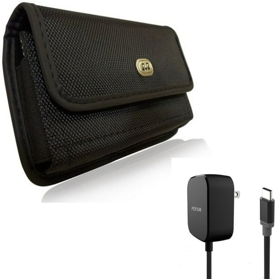 5ft Long 15W Fast Home Charger w Holster Rugged Case Belt Clip for Acer Liquid Jade Primo - ASUS ROG Phone, ZenFone 6 - AT&T Fusion Z - BLU G9 Pro - BOLD N1 - CAT S62 Pro - Coolpad Suva