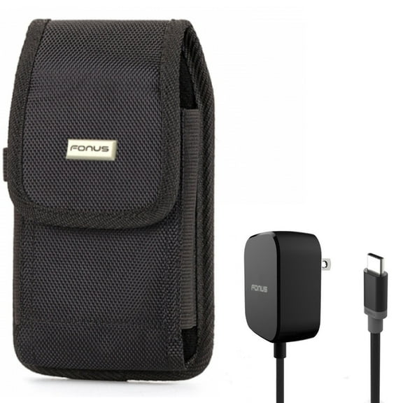 5ft Long 15W Fast Home Charger w Holster Swivel Case Belt Clip for Coolpad Legacy S - Cricket Influence, Icon 2 - Google Pixel 6 4 XL 3a XL 3 XL 2 XL Pro 5a 5G 4a 5G - HTC U12 Plus