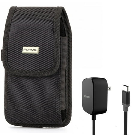 5ft Long 15W Fast Home Charger w Holster Swivel Case Belt Clip for Sonim XP8 - Sony Xperia 5 II - T-Mobile REVVL 5G 4 Plus - TCL 10L, 10 Pro 5G UW - Wiko Ride 3 - Xiaomi Redmi Note 7, Mi 9T
