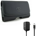 thumbnail image 1 of Leather Case Belt Clip w 15W Fast Home Charger for Samsung Galaxy A53 5G,A33 5G Phones - Swivel Holster Loops Cover, 5ft Long Type-C Turbo Charge Power Adapter, 1 of 10
