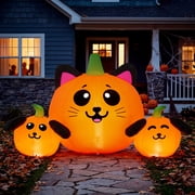 Joyfy 5 ft Long Halloween Inflatable Pumpkin Cat & Dog Head Combo,Blow Up Decor with Built-in LED Lights,Outdoor Decoration for Yard,Lawn,Garden