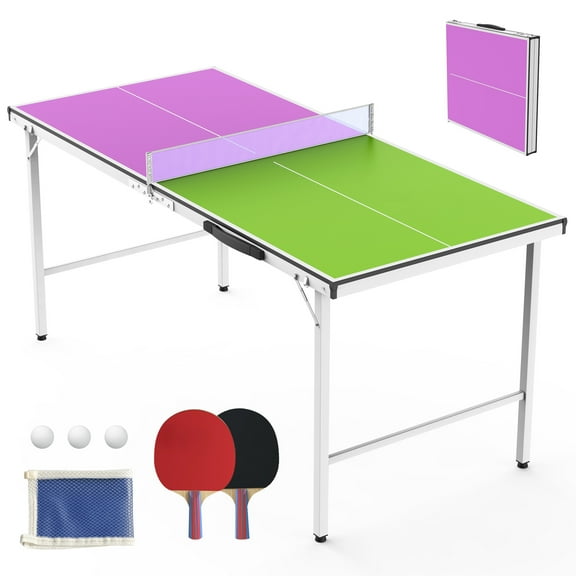 5ft Mid-Size Table Tennis Table Foldable, Portable Ping Pong Table Set for Indoor & Outdoor Games, SEGMART High-Performance Ping Pong Paddle 2 Player Set, Easy Assembly and Adujstable Ping Pong Table