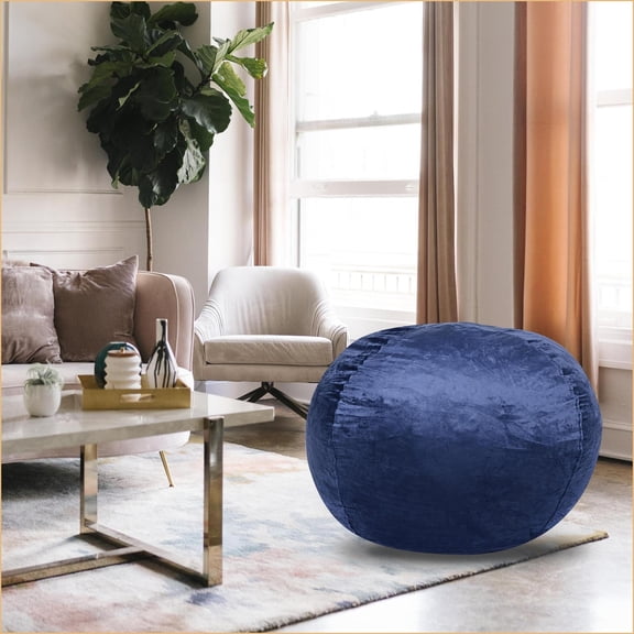 5ft Minky Velvet Bean Bag Chair for Kids & Adults  Washable Cover, Shredded Memory Foam | Navy | Velvet