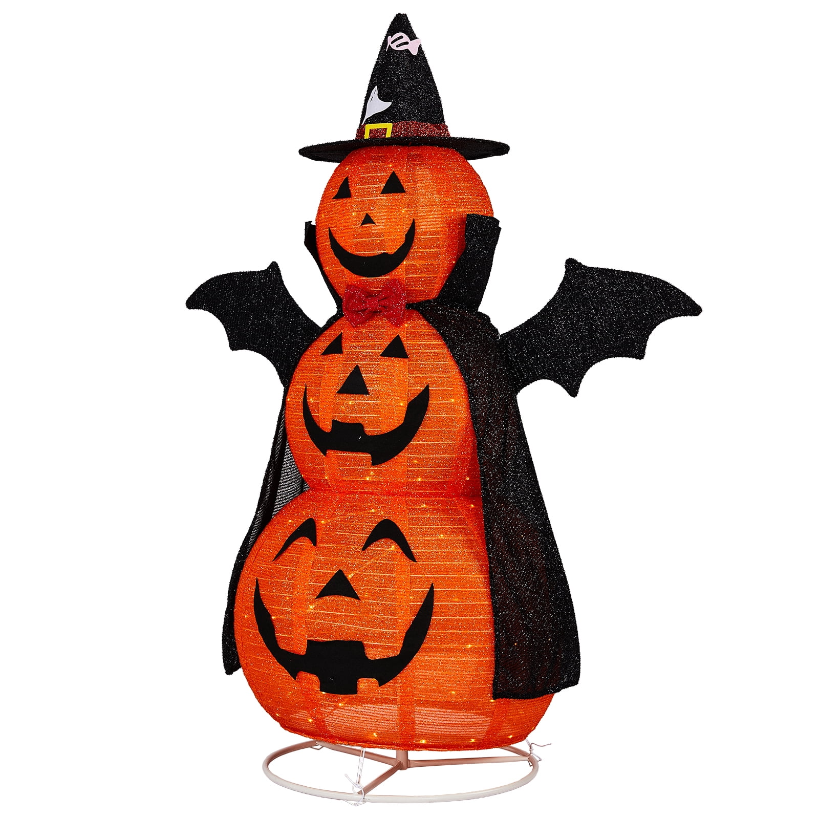 5ft Orange 3-Tier Retractable Fabric Pumpkin with 130 LED Lights for Halloween