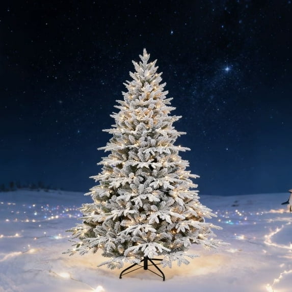 5ft PE/PVC Mixed Flocking Automatic white Christmas Tree - Easy Setup Foldable Holiday Decor
